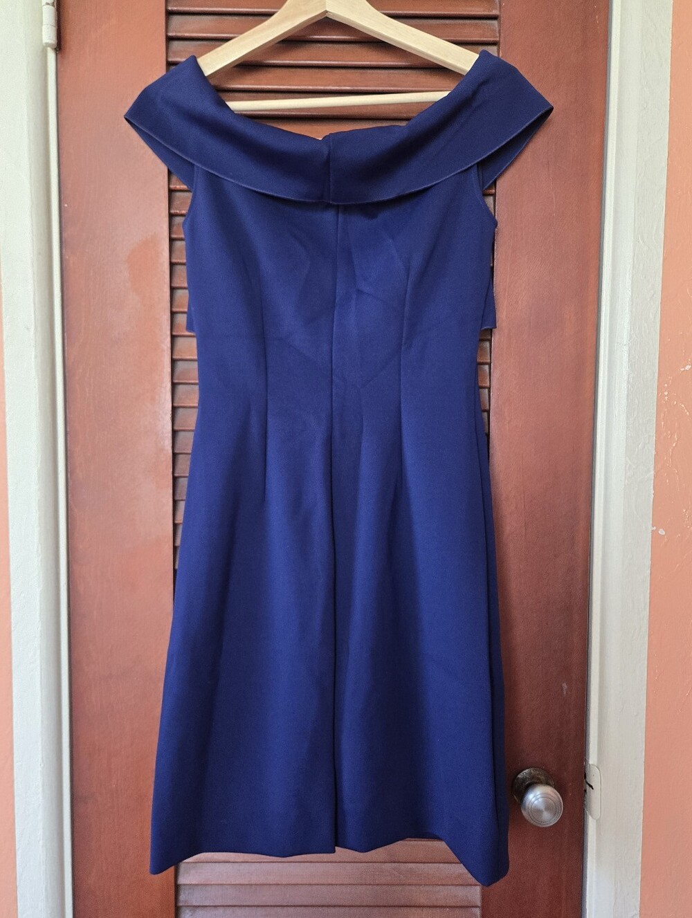 Ralph Lauren Purple Label Dark Blue Off-Shoulder Cross-Front Sheath Dress, US 6 - Picture 3 of 11